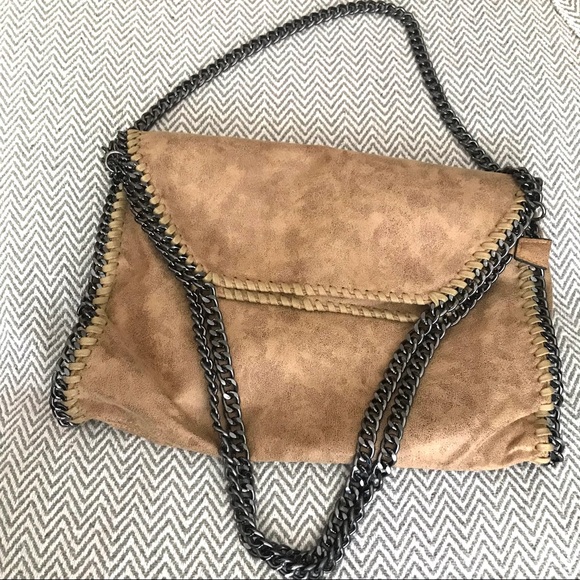 Khaki Fold Over Chain Women Oversized Bag. New - Picture 2 of 16